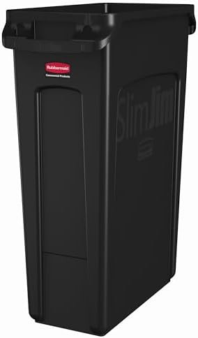 Vented rectangular slim jim trash can black