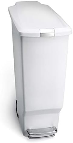 White plastic slim step trash can 40L