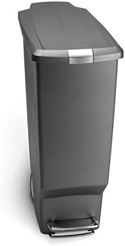 Grey plastic slim step trash can 40L