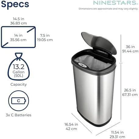 Ninestars 13 gallon oval touchless motion sensor can — photo 5