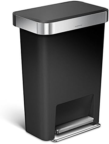 Black plastic rectangular step trash can 45L