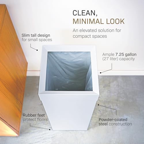 Tower tall slim white metal trash can — photo 3