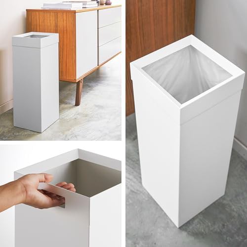Tower tall slim white metal trash can — photo 4