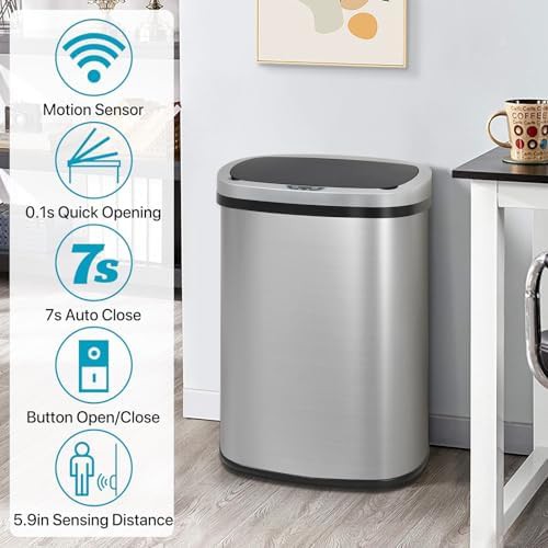 Automatic motion sensor stainless steel 13 gallon bin — photo 3