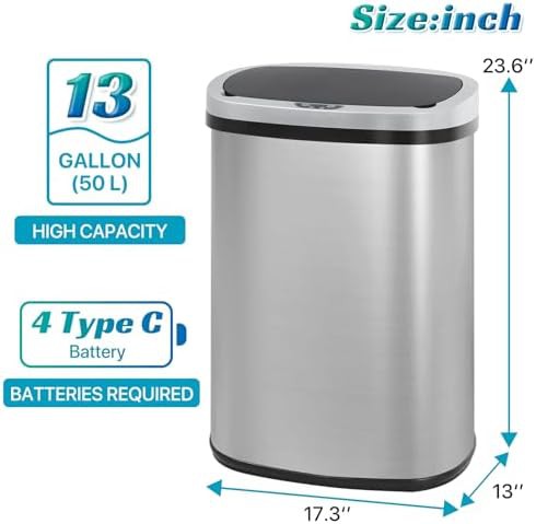 Automatic motion sensor stainless steel 13 gallon bin — photo 4