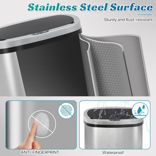 Automatic motion sensor stainless steel 13 gallon bin — photo 5