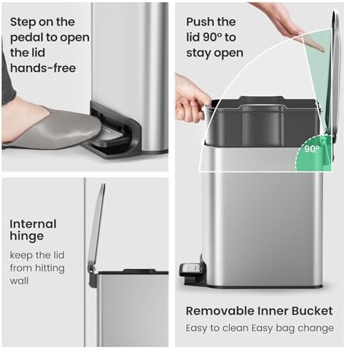 Cesun small silver step pedal slim trash can — photo 4