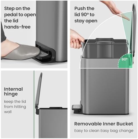Cesun small gray step pedal slim trash can — photo 5