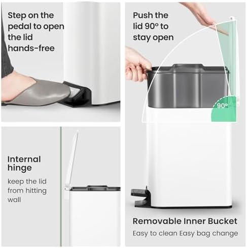 Cesun small white step pedal slim trash can — photo 4