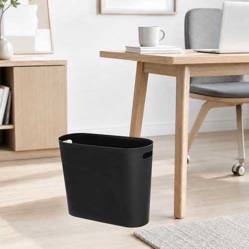 Slim black plastic wastebasket with handle 2 pack — photo 4