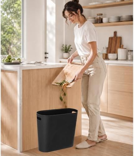 Slim black plastic wastebasket with handle 2 pack — photo 5