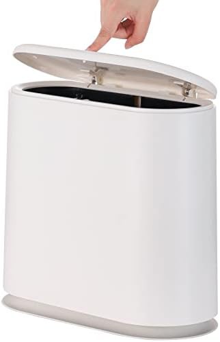 White Slim Plastic Trash Can with Lid