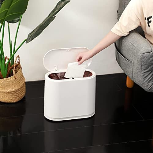 White Slim Plastic Trash Can with Lid — photo 4