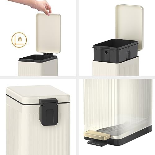 White soft close slim bathroom step trash can — photo 3