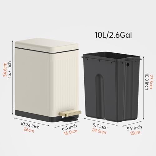 White soft close slim bathroom step trash can — photo 5
