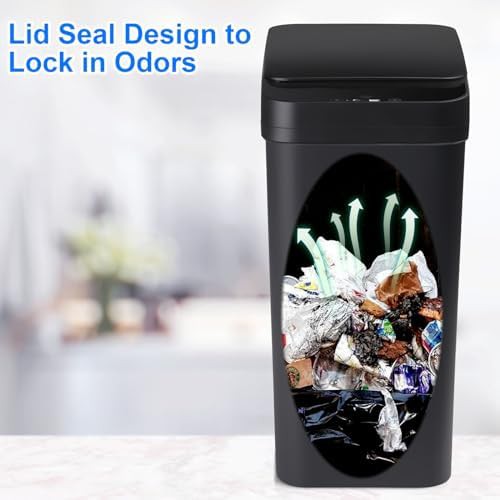 Black plastic narrow touchless motion sensor trash can — photo 3