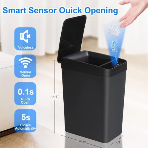 Black plastic narrow touchless motion sensor trash can — photo 4