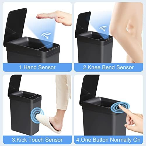 Black plastic narrow touchless motion sensor trash can — photo 5