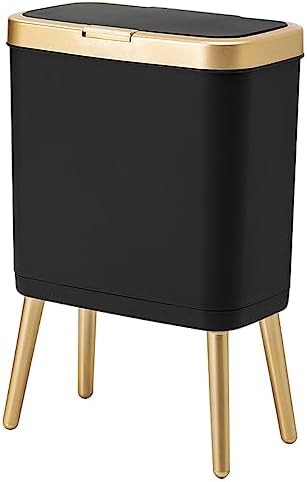 Black office trash can with gold edge