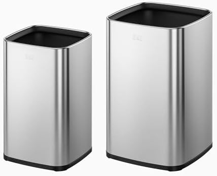 Open top stainless steel wastebasket two pack