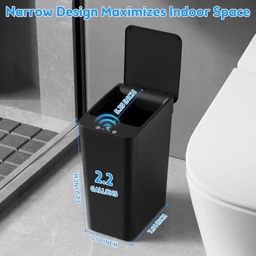 Black Touchless Smart Bathroom Trash Can — photo 4