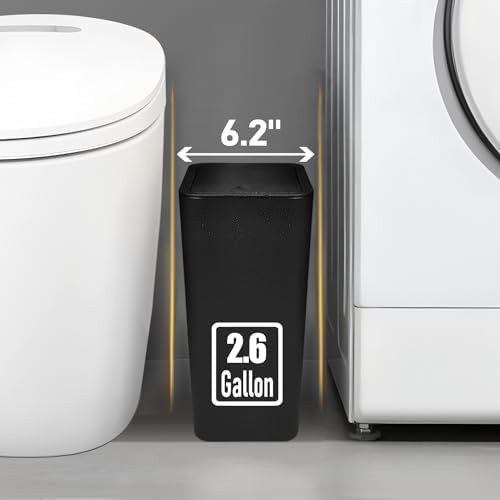 Black pop up lid slim bathroom garbage can — photo 3