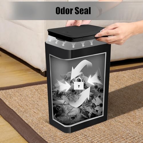 Black pop up lid slim bathroom garbage can — photo 4