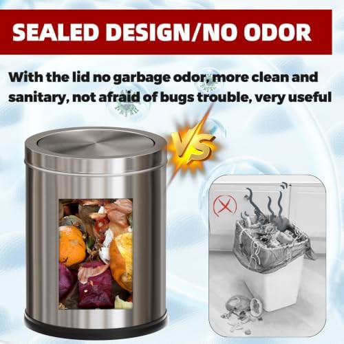 Silver stainless steel bathroom bin with lid — photo 5