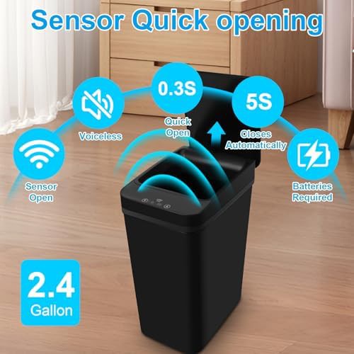 Black 2.4 gallon smart touchless trash can — photo 5