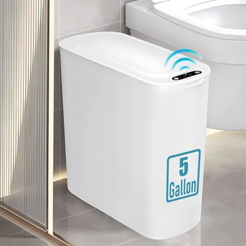 White automatic motion sensor slim bathroom trash can