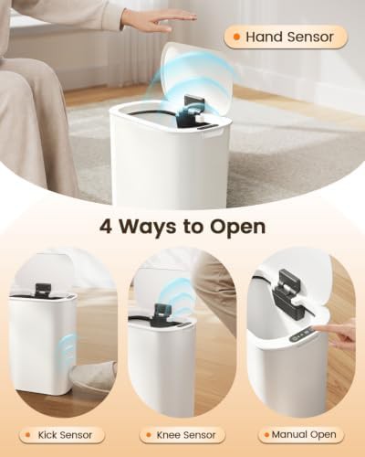 White automatic motion sensor slim bathroom trash can — photo 3