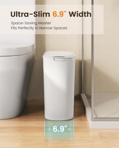 White automatic motion sensor slim bathroom trash can — photo 4
