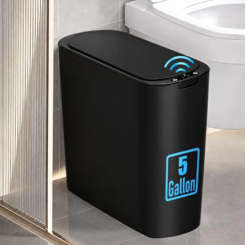 Black automatic motion sensor slim bathroom trash can