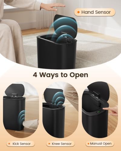 Black automatic motion sensor slim bathroom trash can — photo 3