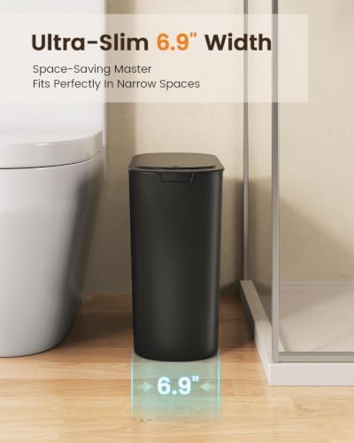 Black automatic motion sensor slim bathroom trash can — photo 4