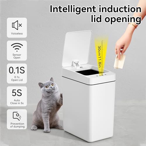 White slim motion sensor 2.6 gallon garbage bin — photo 3