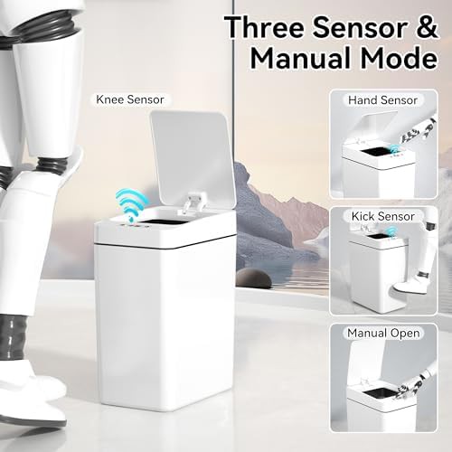 White slim motion sensor 2.6 gallon garbage bin — photo 4