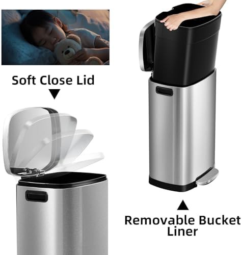 Stainless steel 13 gallon pedal trash bin — photo 3