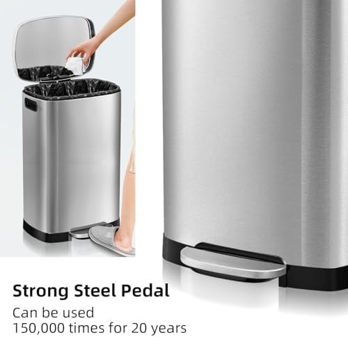 Stainless steel 13 gallon pedal trash bin — photo 4