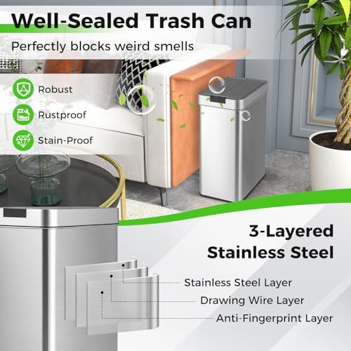 Motion sensor stainless steel wing lid bin — photo 3