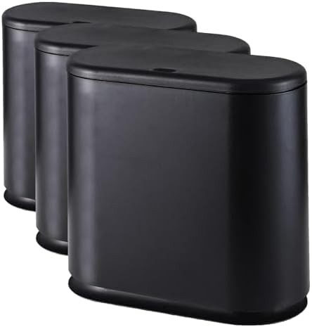 Black Rectangular Plastic Wastebasket with Press Lid