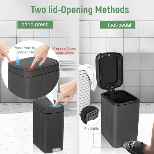Gray slim press top waste container — photo 3
