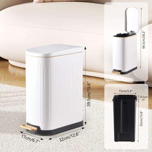 Slim white step pedal bathroom bin — photo 3