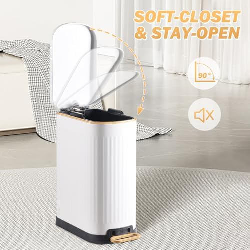 Slim white step pedal bathroom bin — photo 5