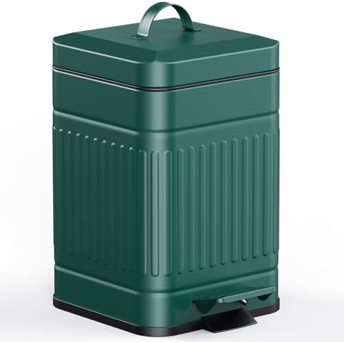 Green metal rectangular step pedal waste bin