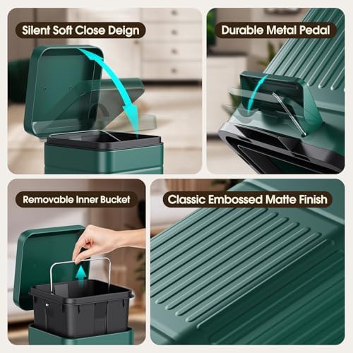 Green metal rectangular step pedal waste bin — photo 4
