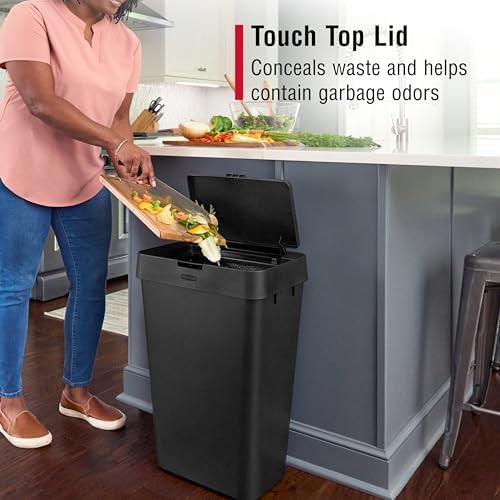 Black plastic touch top kitchen trash can — photo 3