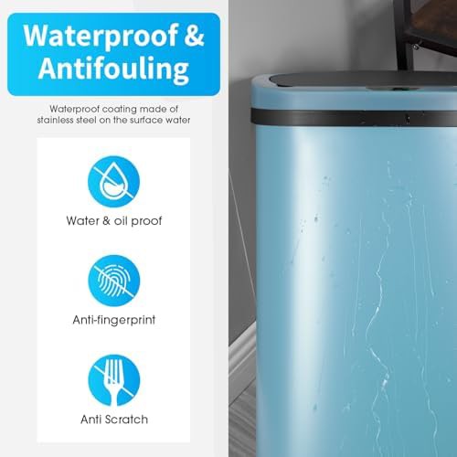 Blue plastic 13 gallon motion trash can — photo 3