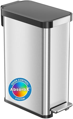 Slim step pedal kitchen trash can with odor filter