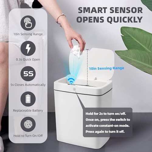 White waterproof motion sensor plastic trash bin — photo 3